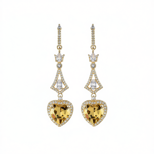 ต่างหูห้อยชุบทองสุดหรูพร้อมกรอบคริสตัลรูปหัวใจสีเหลืองมะนาวสำหรับผู้หญิงเครื่องประดับงานแต่งงาน18K บรรจุทอง18K - Product Image 1