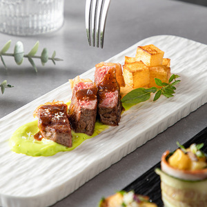 Siyah Beyaz Seramik Dikdörtgen Düz Tabak, Otel Düzeni Tabakları İçin Uygundur, Restoran Seramik Servis Suşi Tabağı - Product Image 2