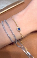 Lanphear Jewelry Bracelet de tennis personnalisé en or 18 carats avec saphir bleu royal naturel Bracelet simple/à la mode