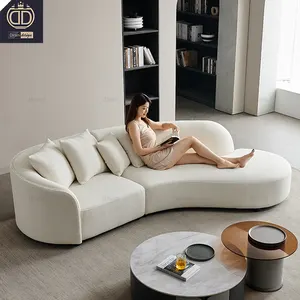 Sofá contemporâneo de couro, sofá de couro estilo boucle curvo, design nórdico 2023