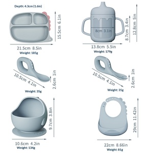 Juego de Platos de Silicona con Dibujos Animados de Dinosaurios para Bebés, Juego de Platos para la Cena, Tazón para Alimentos Complementarios para Niños, Tenedor, Cuchara, Baberos - Product Image 2