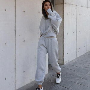 2025 Lente Jogger Jumpers Gym Custom Workout 2 Stuk Vrouwen Set Crop Hoodie Vrouwen Sweatshirt Set - Product Image 2