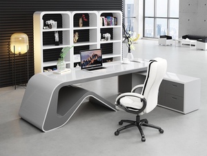Venta al por mayor de diseño moderno de forma curva Director Ejecutivo muebles de oficina escribir blanco mesa de escritorio - Product Image 3
