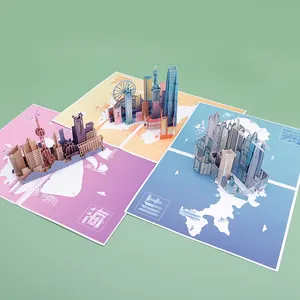 Winpshengデザインランドマークビル3Dポップアップお土産グリーティングカード都市建築観光グリーティングカード封筒付き
