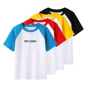 Healthy Knitted Casual Cotton Matching Color Kids Round Neck <b>T</b> Shirts with Custom Logo for Boys and Girls - Product Image 1