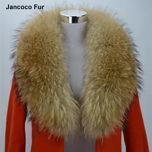 Collar de piel de mapache Real para hombre y mujer, chaqueta, bufanda cálida, capucha, 75cm/80/90/100/110cm, S1288