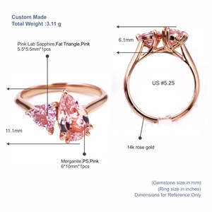 Anillo de Compromiso Romántico con Morganita en Oro Rosa de 14K para Mujer, Corte Pera, Engaste de Garras, Personalizado por TIANYU GEMS - Product Image 2