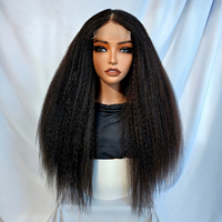 KEMY HAIR Perruque Synthétique Raide Kinky Améliorée Extension de Cheveux Synthétiques Mélangés Perruque Raide Yaki avec Dentelle HD 4*6 pour Femmes Noires