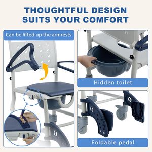 4-in-1 Rolling <strong>Shower</strong> <strong>Chair</strong> with Safety Locking Wheels &amp; Padded Seat <strong>for</strong> <strong>Elderly</strong> &amp; Disabled Seniors Bathroom Use Blue - Product Image 3