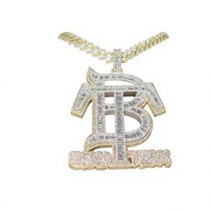 Colgante con Letra en Plata y Moissanita, Cristal Plateado, Estilo Lujoso, Hip Hop, Joyería Unisex - Product Image 2