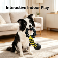 YMH TPR Jouet à mâcher pour chien, balle anneau à picots couineuse avec corde tressée, pour le nettoyage des dents, le massage des gencives, l'entraînement molaire et le jeu interactif