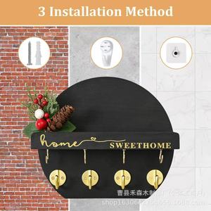 Wooden <b>Wall</b> Key Rack Round Shape <b>Wall</b> <b>Mounted</b> Key Holder Entryway Decorative <b>Shelf</b> For Living Room Bedroom Storage - Product Image 3