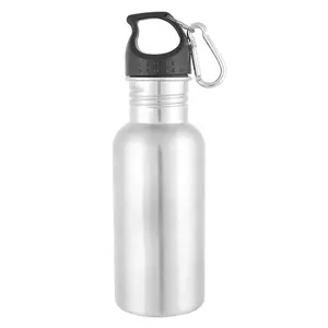 Botol air olahraga Stainless Steel, botol air Stainless Steel 500ML bebas BPA dengan gaya klasik, tutup kait Carabiner mulut lebar untuk minum
