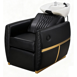 Sillón de Lavado de Cabello Eléctrico Reclinable Automático Portátil de Cuero para Salón, Estación de Lavado con Tazón Grande de Cerámica, Moderno para Baño y Hotel - Product Image 1