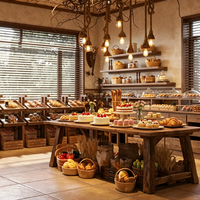 Usine personnalisé en bois massif café vitrine LED pour point de vente de luxe design d'intérieur