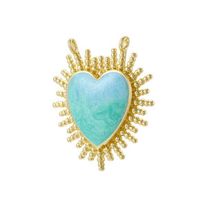 Pendentif HD453 en émail coloré et frais avec breloque cœur, double fermoir, cadre cœur soleil éclatant pour la vente en gros - Product Image 5