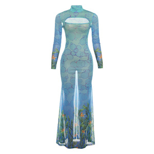 Vestidos de Moda Otoñal con Estampado Único y Cordones, Estilo Cola de Pez, para Mujer - Product Image 6