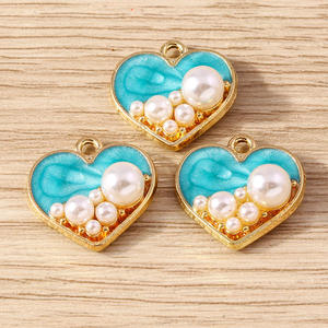 Lote de 10 Dijes de Corazón Esmaltados con Incrustaciones de Perlas, Colgantes de Amor para Manualidades, Accesorios para Llaveros, Suministros para Joyería, Paquete al por Mayor, Regalo - Product Image 6