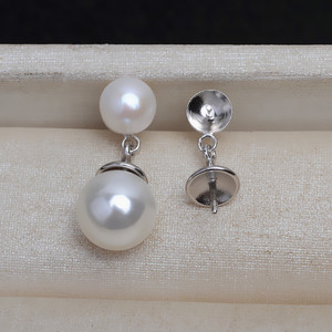 Handmade S925 Silver Double Bead <b>Earrings</b> Female DIY Jewelry Accessories with Empty Stand JG5237 <b>Pearl</b> <b>Earrings</b> - Product Image 1