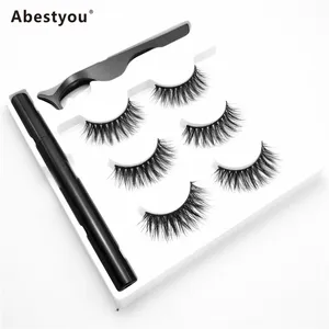 Abestyou 3ペアまつげセットMagicためEyelash Extension NoのりEasy着用するNaturalロング3D Mink Lashes Sticky Eyeliner