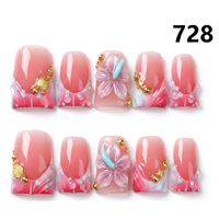 Faux Ongles Press-On Faits Main 701-705 Couleurs Fleurs Canard, 10 Pièces, Styles de Design Uniques pour Doigts