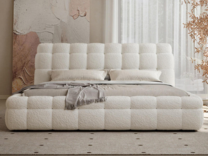 <span class=keywords><strong>Letto</strong></span> <span class=keywords><strong>Matrimoniale</strong></span> Modulare Imbottito in Tessuto Teddy, Design Neutro e Confortevole con Lavorazione Trapuntata - Product Image 2