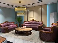 Sofá de 2 Plazas de Lujo Estilo Europeo Real, Madera de Ébano, Cuero PU, Hecho a Mano, en Forma de L, Muebles para Sala de Estar