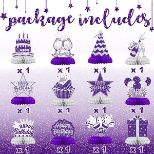 Decorazioni di <span class=keywords><strong>Compleanno</strong></span> Viola e Argento, Centrotavola a Nido d'Ape per Donne e Adulti, Decorazioni per Tavolo di <span class=keywords><strong>Buon</strong></span> <span class=keywords><strong>Compleanno</strong></span>, Accessori per Feste - Product Image 3