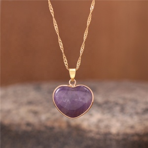 Kalung Liontin Hati Batu Permata Cantik Amethyst Batu Alam Rantai Baja Tahan Karat Kalung Choker Wanita Trendi Perhiasan Dropship - Product Image 2