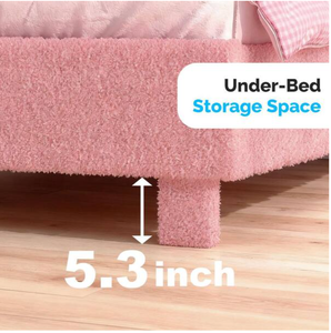 <span class=keywords><strong>Letto</strong></span> <span class=keywords><strong>Matrimoniale</strong></span> Moderno con Testiera <span class=keywords><strong>Imbottita</strong></span> Effetto Nuvola, Rivestimento in Tessuto Bouclé Rosa, Piattaforma Queen Size - Product Image 4