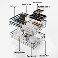Organisateur de tiroir de cuisine à 2 niveaux, plateau de rangement coulissant réglable pour armoires, gain de place, installation facile