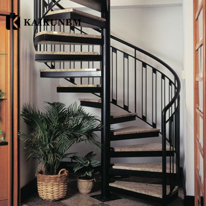Sang Trọng Hiện Đại Trong Nhà Sắt Xoắn Ốc Cầu Thang Cong Ngoài Trời Rèn Sắt Xoắn Ốc Cầu Thang Với Gỗ Sồi Treads - Product Image 1