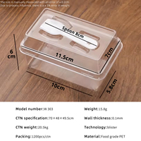 Rechthoekige verhoogde deksel PET mousse tiramisu mousse pudding cake bakblik met lepel, eenmalig gebruik, transparante voedselverpakking
