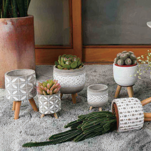 Vaso per Fiori in Fibra di Vetro e <span class=keywords><strong>Cemento</strong></span> dal <span class=keywords><strong>Design</strong></span> Unico con Supporto in Legno - Product Image 4