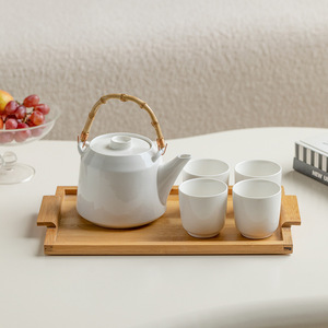 Japanese Style Tea <b>Set</b> White Ceramic Tea Pot <b>Set</b> Porcelain <b>Cup</b> <b>Set</b> of 6 Pcs - Product Image 6