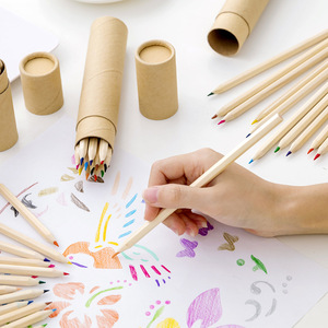 Ensemble de 12 crayons de couleur écologiques en bois naturel pour enfants avec logo personnalisé et mini crayons de couleur en papier - Product Image 4