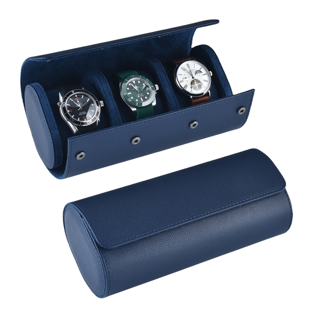 LAIHE 1 2 3 Slots Wholesale Luxury Blue Leather Watch Roll Travel Watch Case for Men