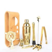 Ensemble de shaker à cocktails en acier inoxydable Camol Factory, 10 pièces, outils de bar avec support en bambou, kit de barman portable