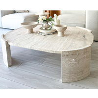 KUMUSI FURNITURE Table basse centrale en travertin à 4 pieds Raduslu