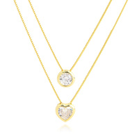 Collier pendentif en argent sterling 925 plaqué or 18 carats avec zircon, collier en forme de cœur