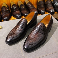 125-204 Chaussures habillées et Richelieu pour hommes en cuir véritable faites à la main, mocassins à enfiler à motif peint à la main, chaussures de ville formelles pour hommes