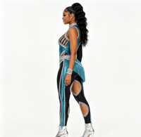 Tenue de majorette prête pour la scène - Combinaison métallique brillante bleu sarcelle et noir avec franges en strass, confortable et souple pour les équipes de danse