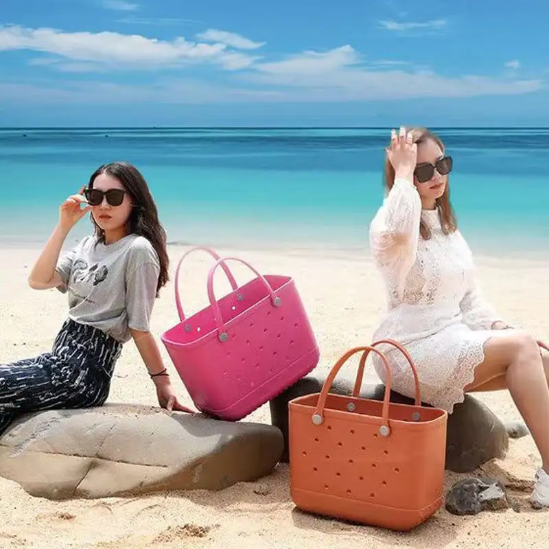 תיק חורי מותאם אישית לקיץ גומי pvc אופנה קיבולת גדולה eva ניילון חוף הים