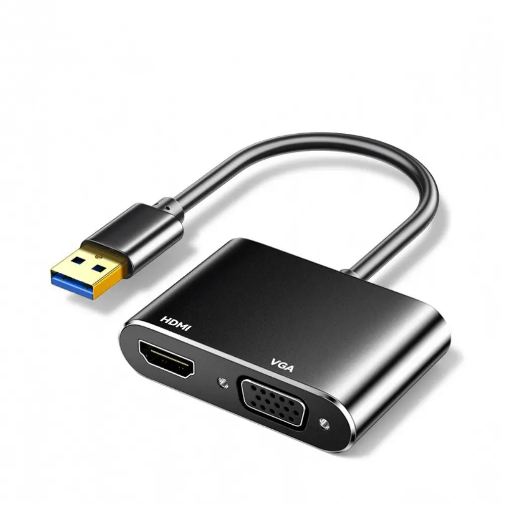 Konverter Video Audio, konverter Multiport Display Dual Output HD 1080P USB 3.0 ke HDMI VGA