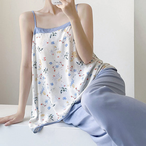 <span class=keywords><strong>Pijama</strong></span> <span class=keywords><strong>de</strong></span> verano transpirable <span class=keywords><strong>de</strong></span> algodón y seda estampado para mujer, estilo chino, talla grande, fino, holgado, conjunto <span class=keywords><strong>de</strong></span> camisola y pantalón. - Product Image 1
