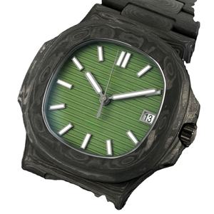 Montre-bracelet automatique de luxe pour homme, cadran vert forêt, en fibre de carbone, avec date, mouvement antichoc et étanche - Product Image 2