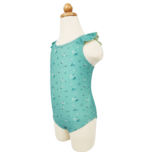 Nova Chegada Meninas One-Piece Swimwear Azul Floral Impressão Babado Ombros Crianças UPF50 + Praia Natação Maiô - Product Image 5