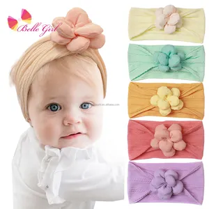 BELLEWORLD Wholesale 10 soft colors flower turban head wraps cute baby accessories jacquard nylon headbands for boys girls