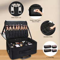 Valise à roulettes extra large Relavel avec 4 trousses de maquillage transparentes portables et sac à dos pour outils de coiffure, sac à dos pour coiffeur