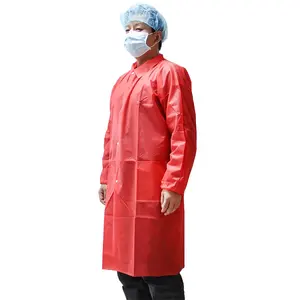 Lab Coats Breathable Non Woven Disposable Medical Scrubs With Shirt Collar Knitted Cuff